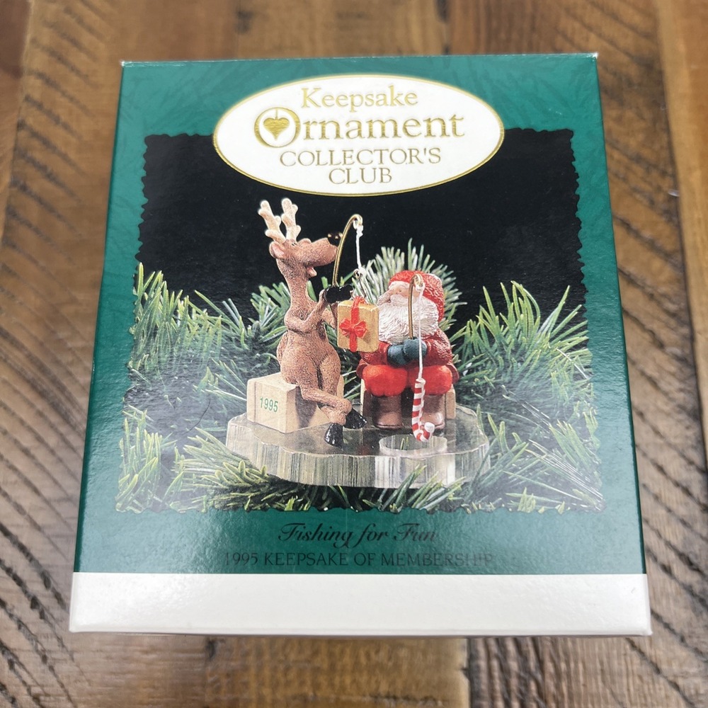 Vintage 1995 Hallmark Keepsake Ornament Fishing for Fun Santa Reindeer Collector